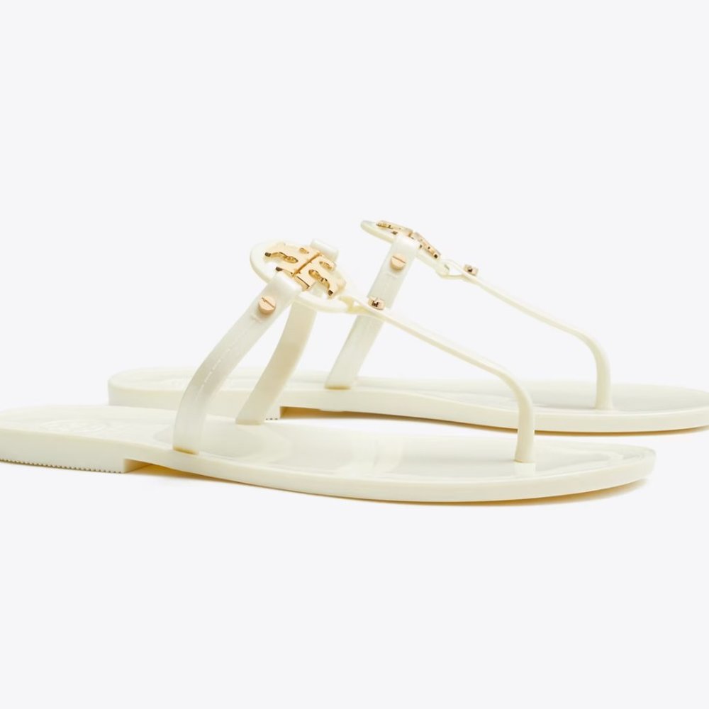 Tory Burch Mini Miller Flat Thong Sandal - Ivory, Size 10
